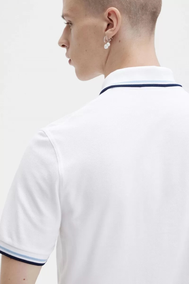 fred perry m12 herrskjorta vit aqua marinblå