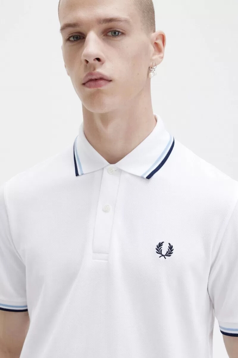 fred perry m12 herrskjorta vit aqua marinblå