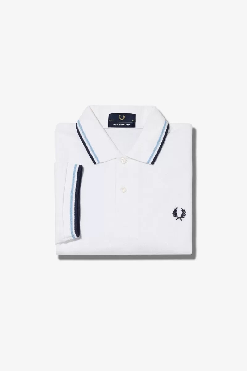 fred perry m12 herrskjorta vit aqua marinblå