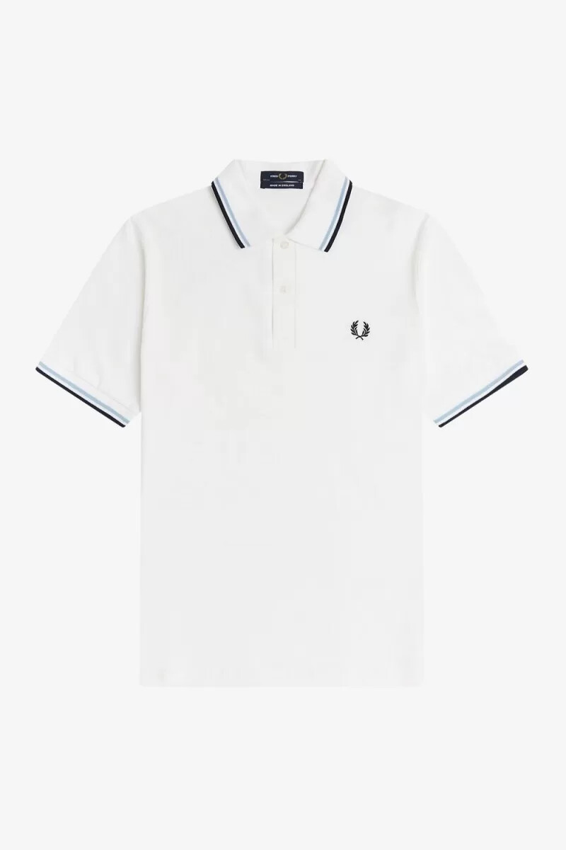fred perry m12 herrskjorta vit aqua marinblå