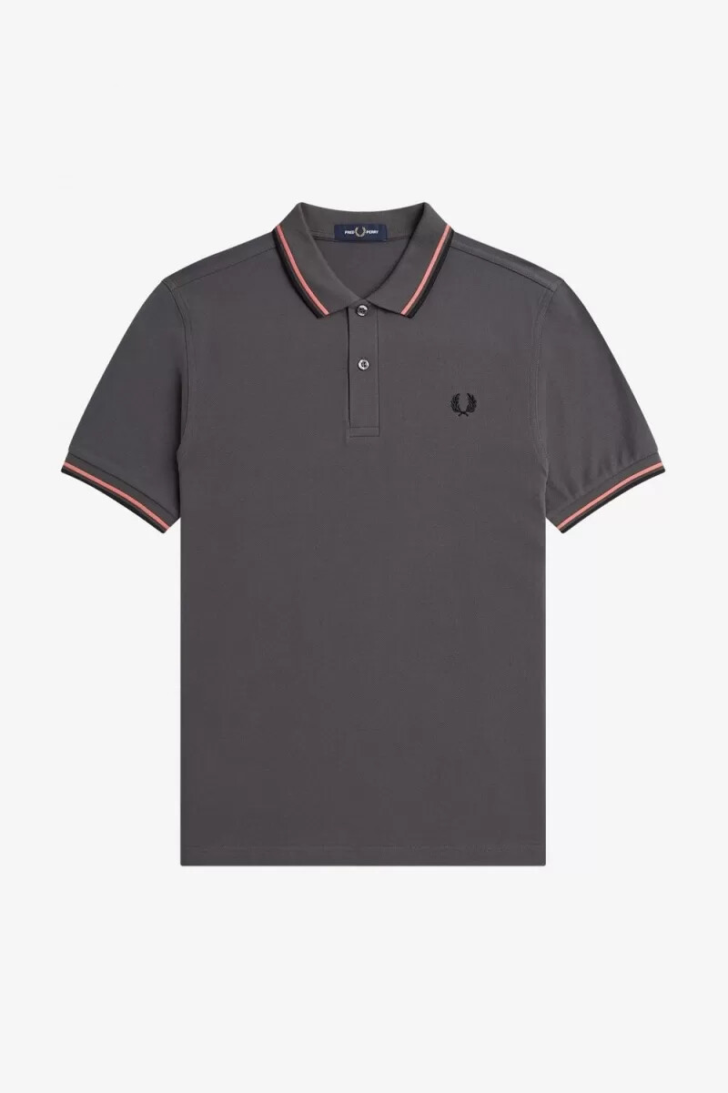 fred perry m3600 herrskjorta gunmetal coral heat svart