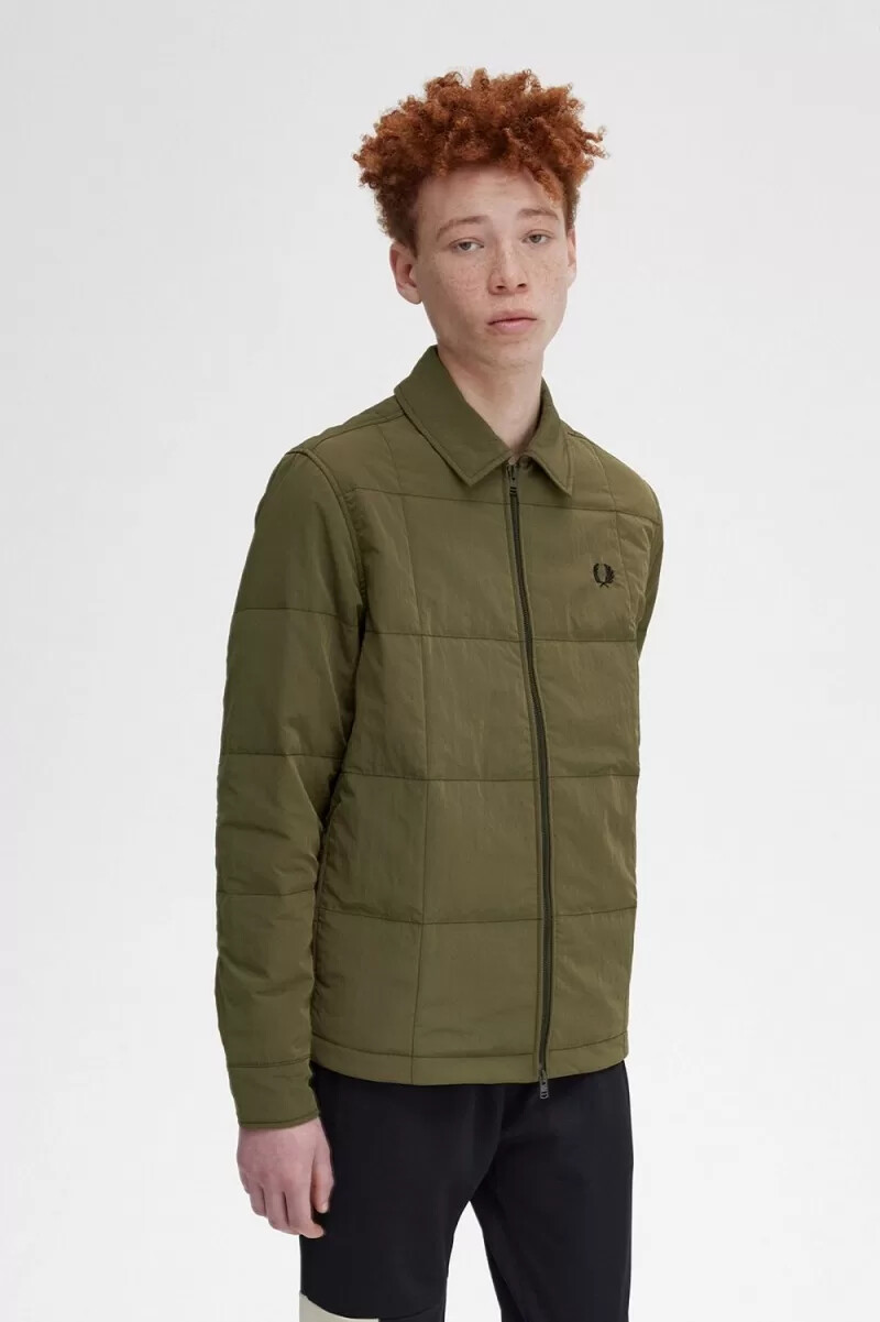 fred perry quilted herrskjorta uniform grön