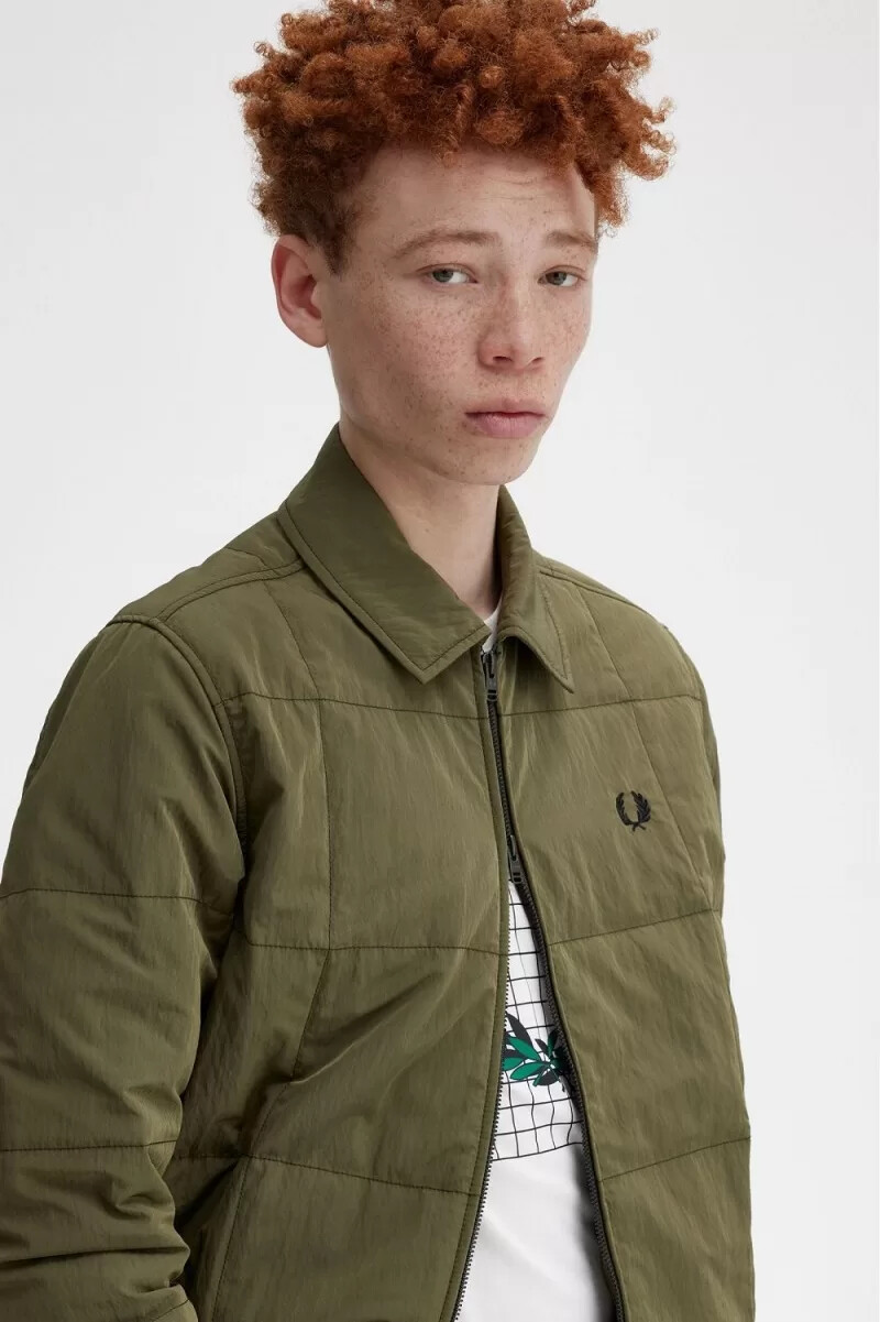 fred perry quilted herrskjorta uniform grön