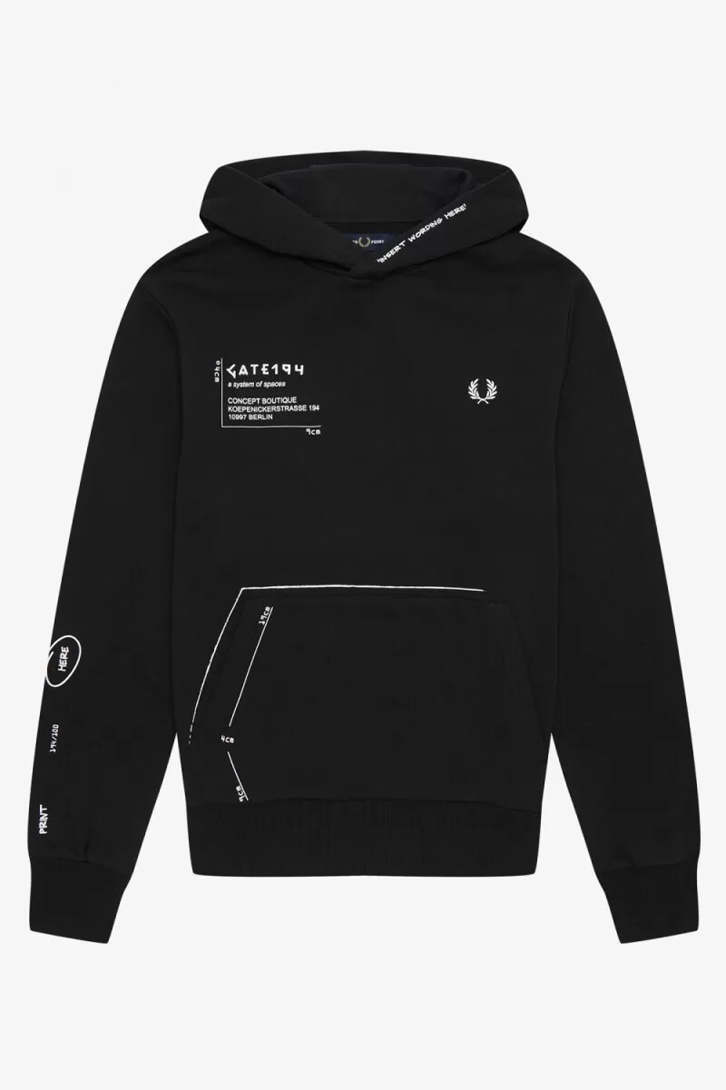 fred perry mönstrad hoodie herrskjorta svart