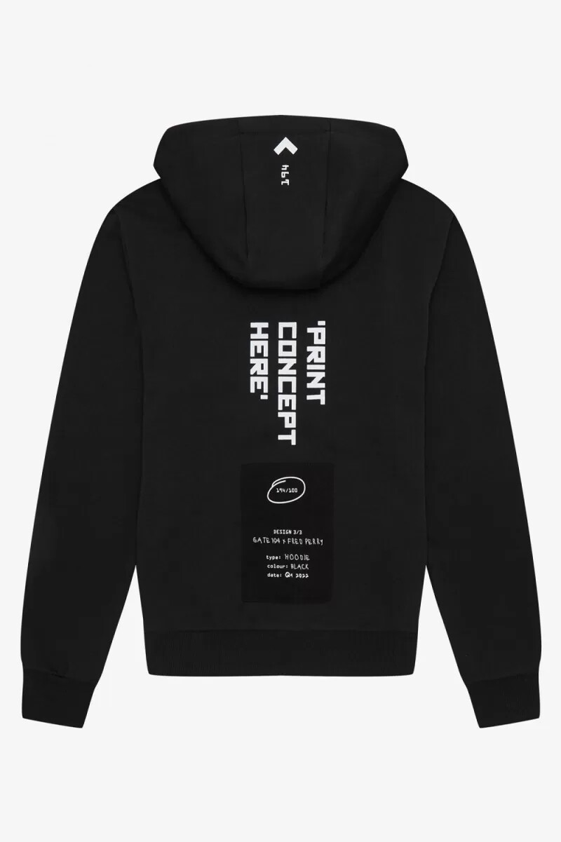 fred perry mönstrad hoodie herrskjorta svart