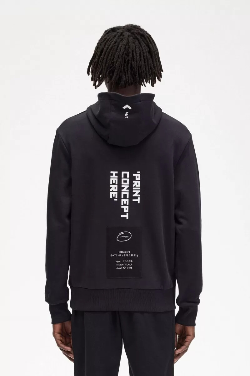 fred perry mönstrad hoodie herrskjorta svart