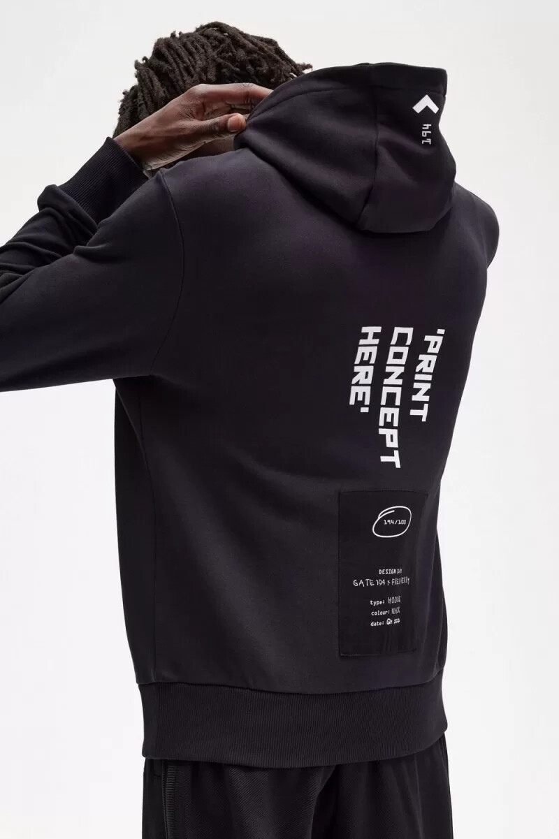 fred perry mönstrad hoodie herrskjorta svart