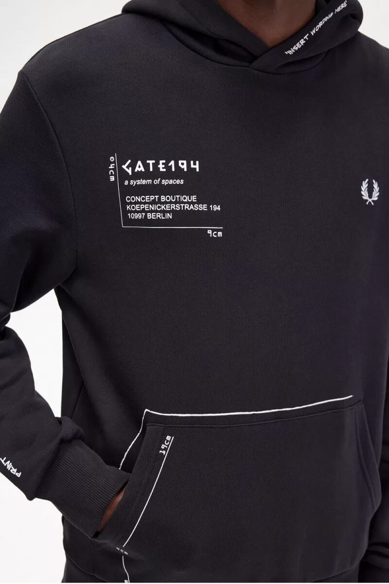 fred perry mönstrad hoodie herrskjorta svart