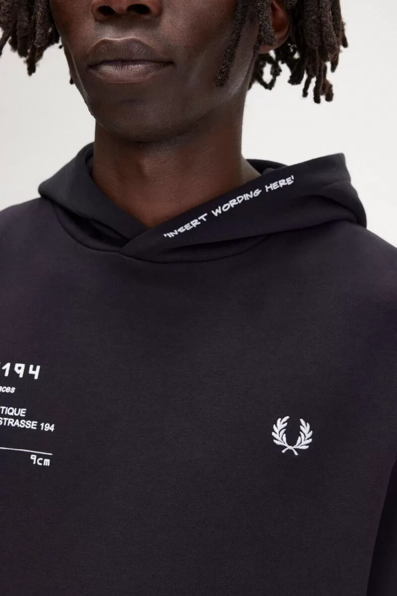 fred perry mönstrad hoodie herrskjorta svart