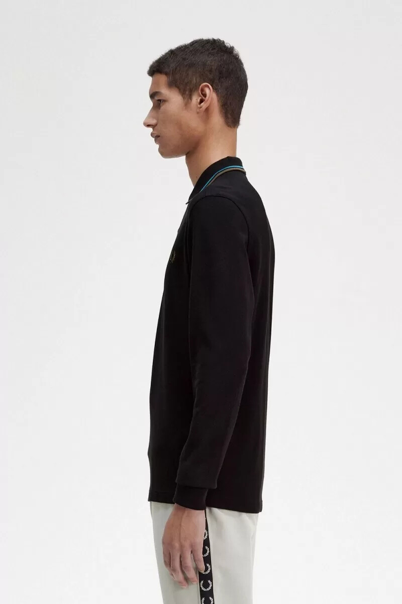 fred perry m3636 herrskjorta svart cyberblå uniformgrön