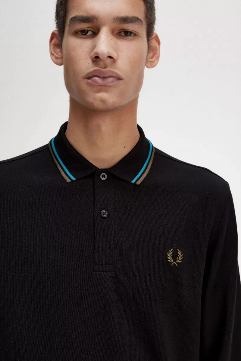 fred perry m3636 herrskjorta svart cyberblå uniformgrön