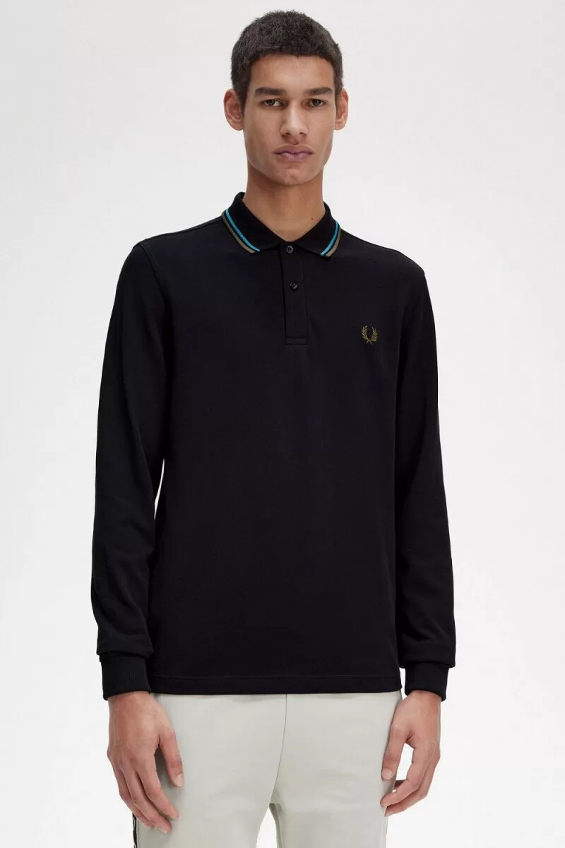 fred perry m3636 herrskjorta svart cyberblå uniformgrön