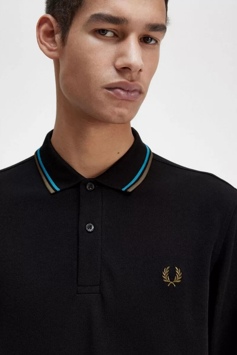 fred perry m3636 herrskjorta svart cyberblå uniformgrön