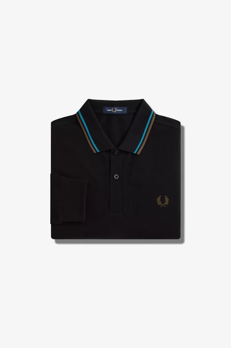 fred perry m3636 herrskjorta svart cyberblå uniformgrön