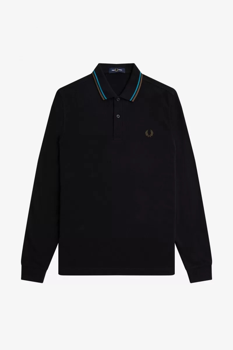 fred perry m3636 herrskjorta svart cyberblå uniformgrön