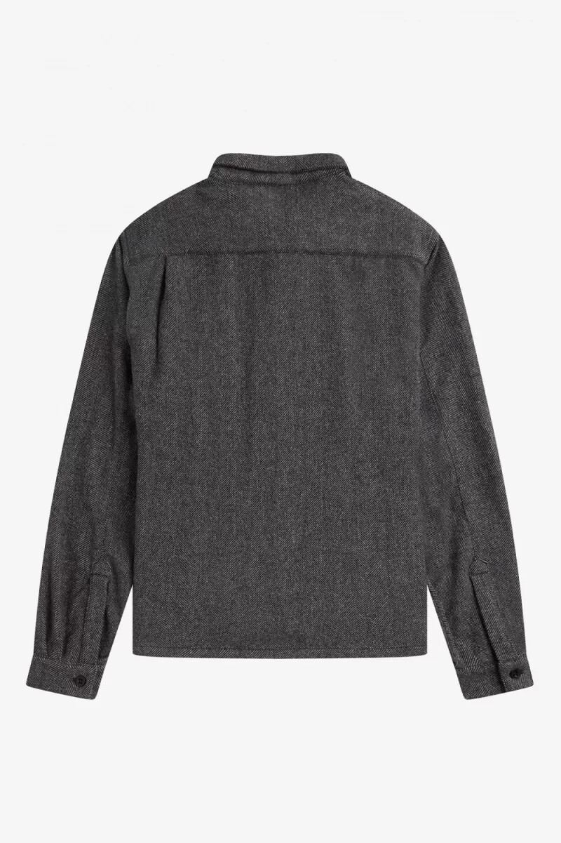 fred perry herrskjorta med fiskbensmönster svart