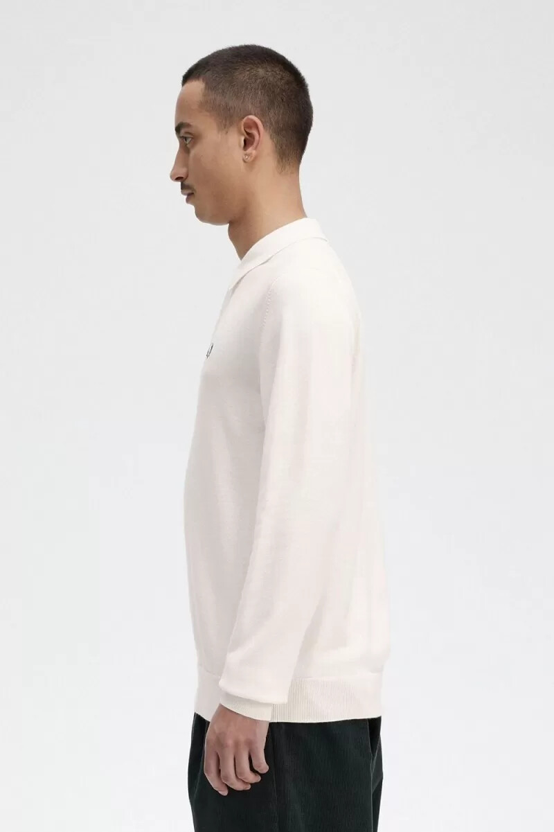 fred perry långärmad stickad herrskjorta beige