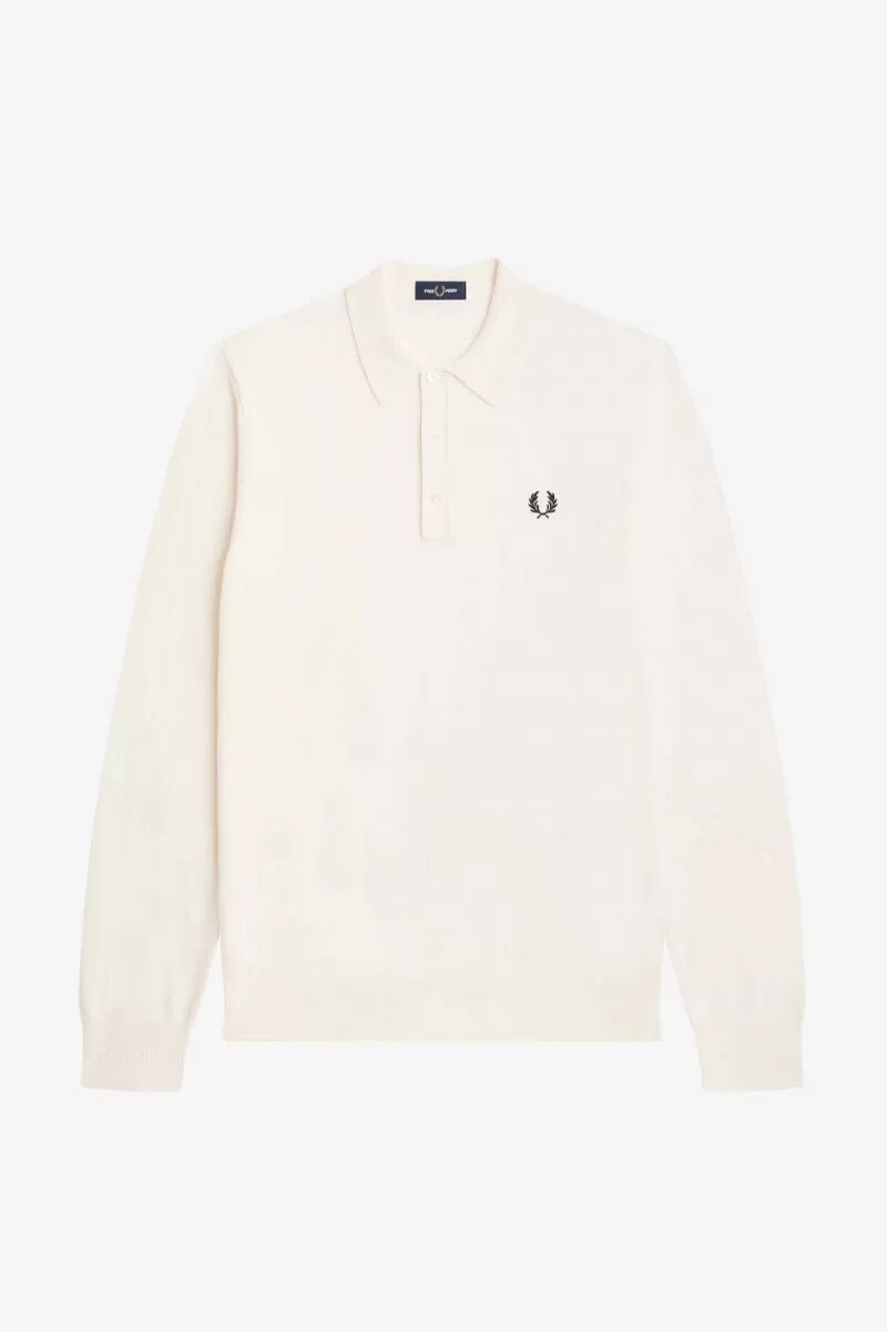 fred perry långärmad stickad herrskjorta beige