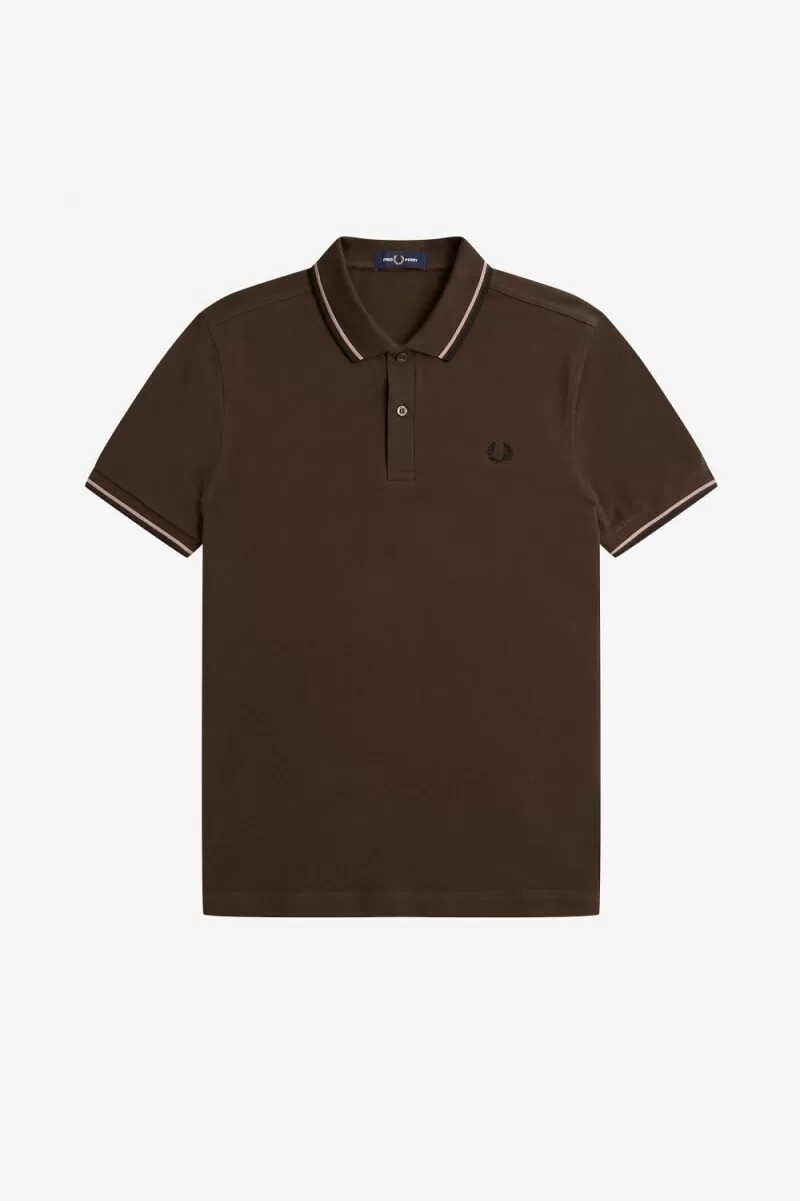 fred perry m3600 herrskjorta burnt tobacco mörkrosa svart