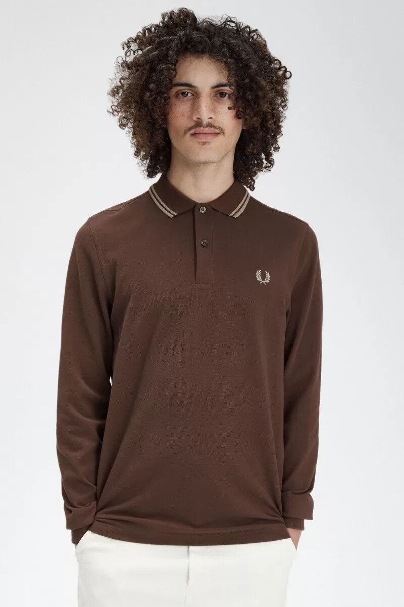 fred perry m3636 herrskjorta mörkröd varm grå