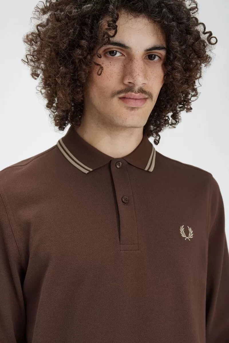 fred perry m3636 herrskjorta mörkröd varm grå