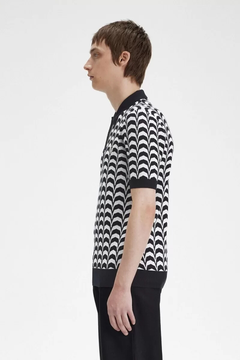 fred perry jacquard stickad herrskjorta svart