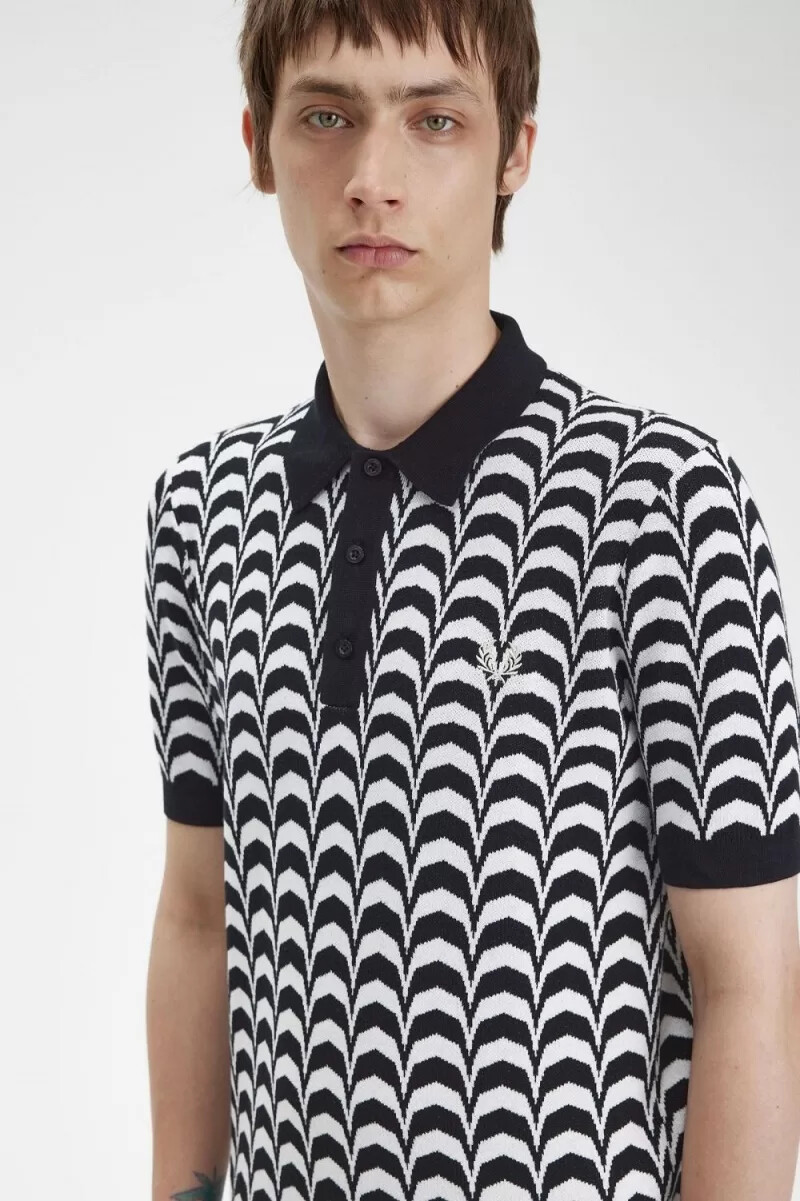 fred perry jacquard stickad herrskjorta svart