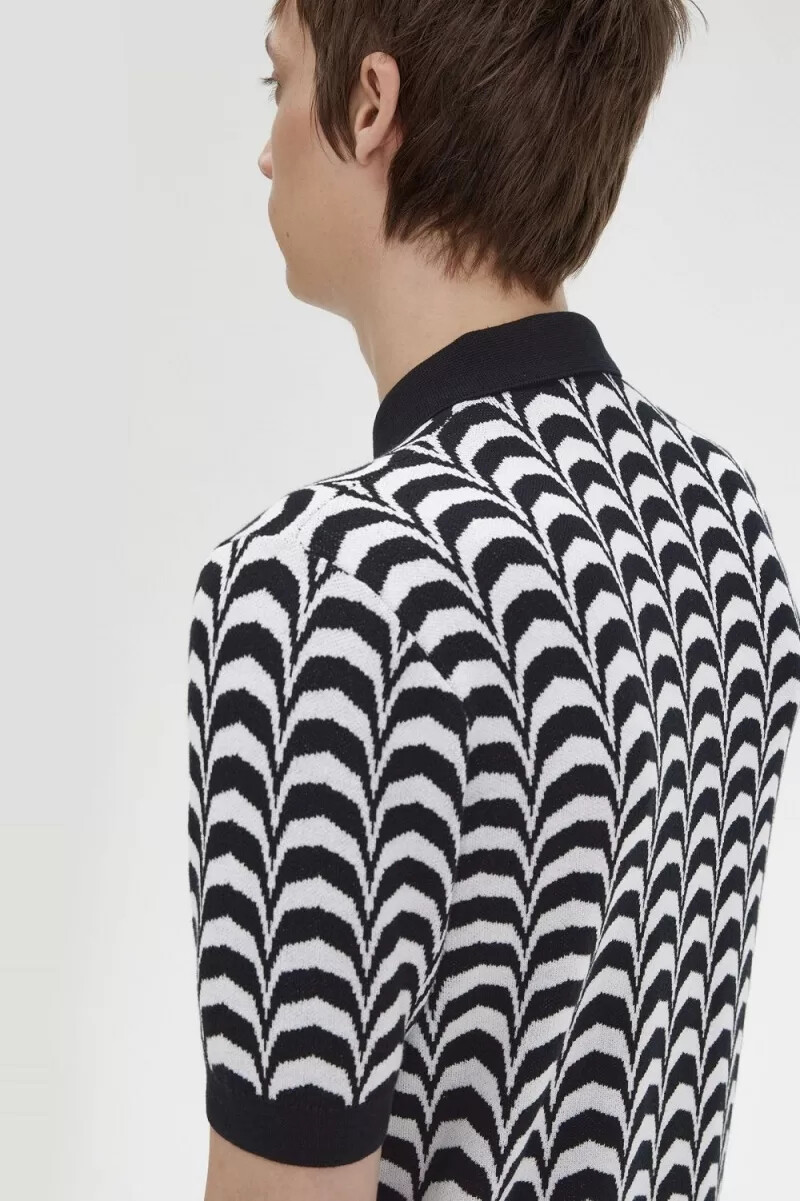 fred perry jacquard stickad herrskjorta svart