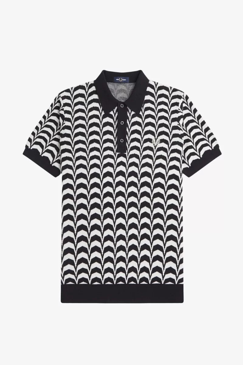 fred perry jacquard stickad herrskjorta svart