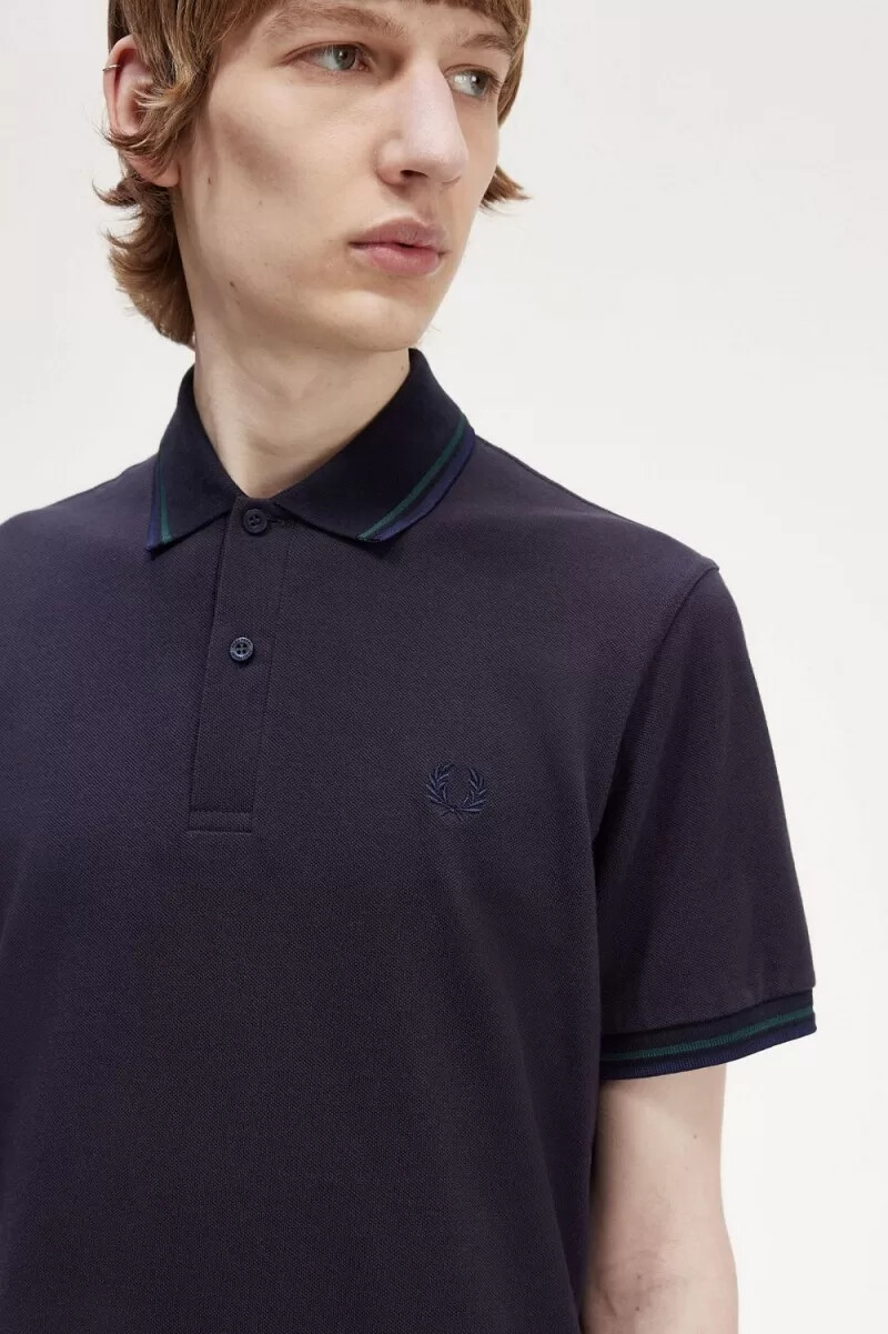 fred perry m12 herrskjorta marinblå petrolblå fransk marinblå