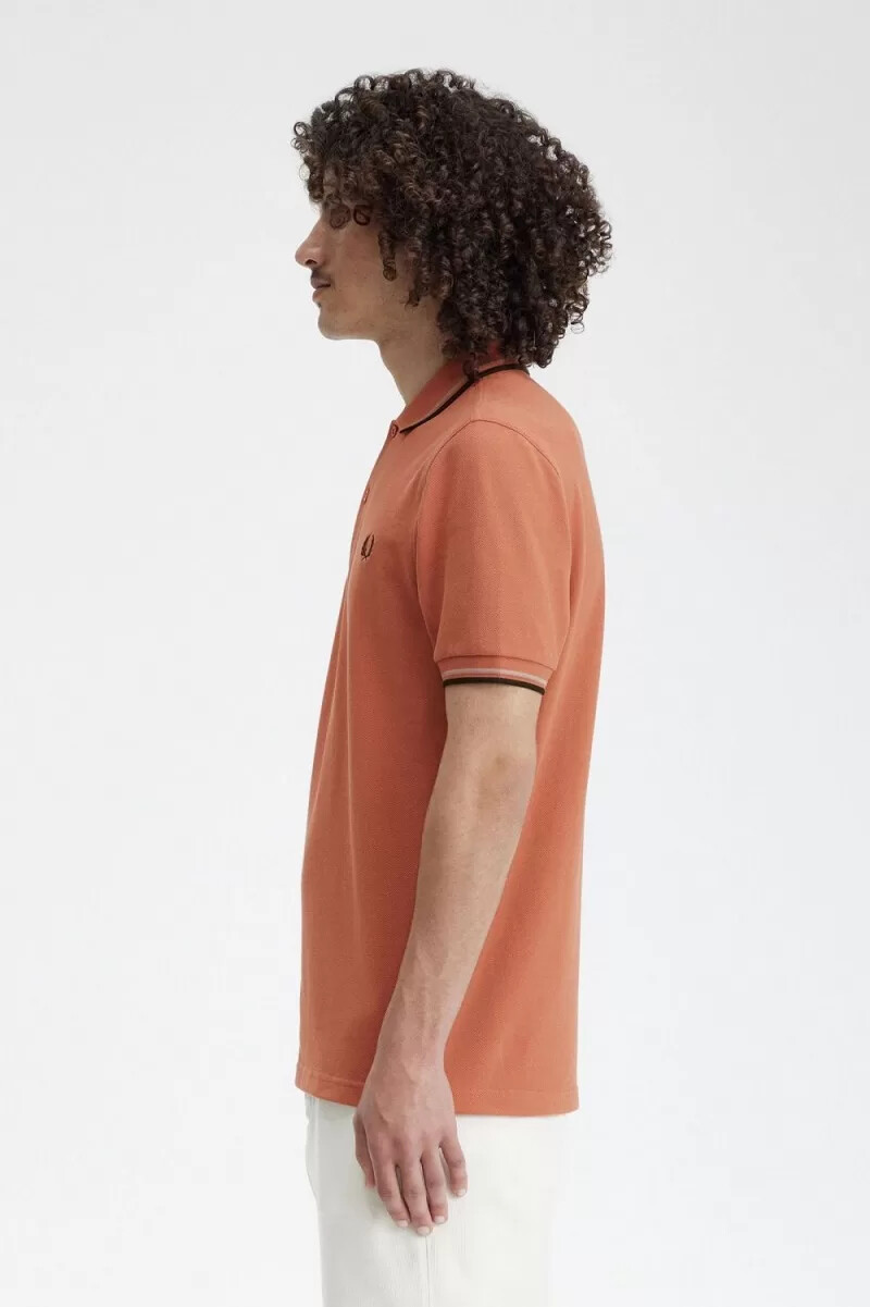fred perry m3600 herrskjorta ljusrost varmgrå nattgrön