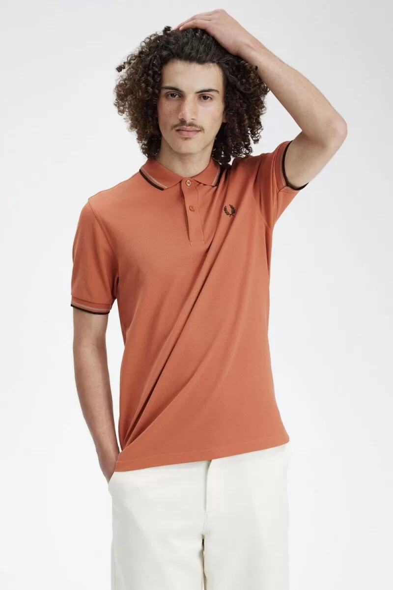 fred perry m3600 herrskjorta ljusrost varmgrå nattgrön