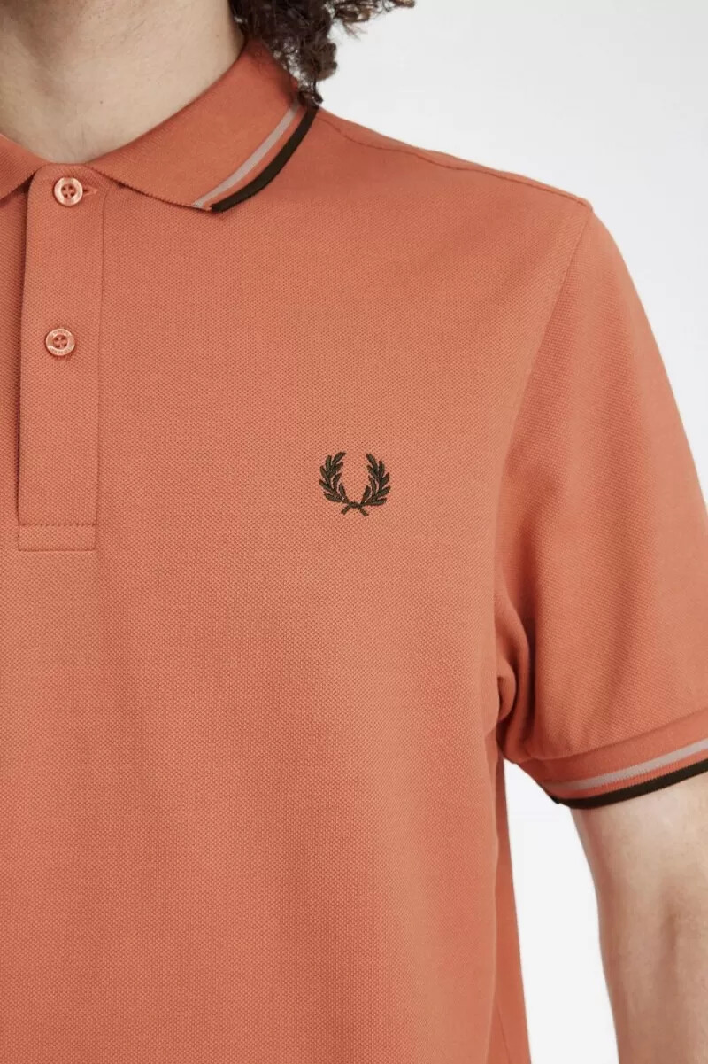 fred perry m3600 herrskjorta ljusrost varmgrå nattgrön