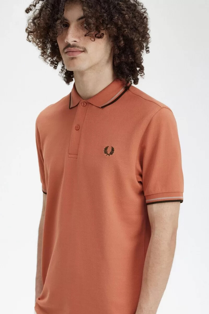 fred perry m3600 herrskjorta ljusrost varmgrå nattgrön