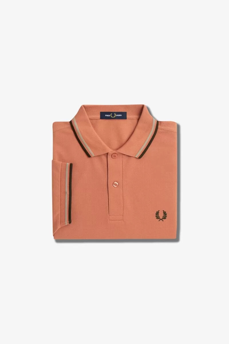 fred perry m3600 herrskjorta ljusrost varmgrå nattgrön