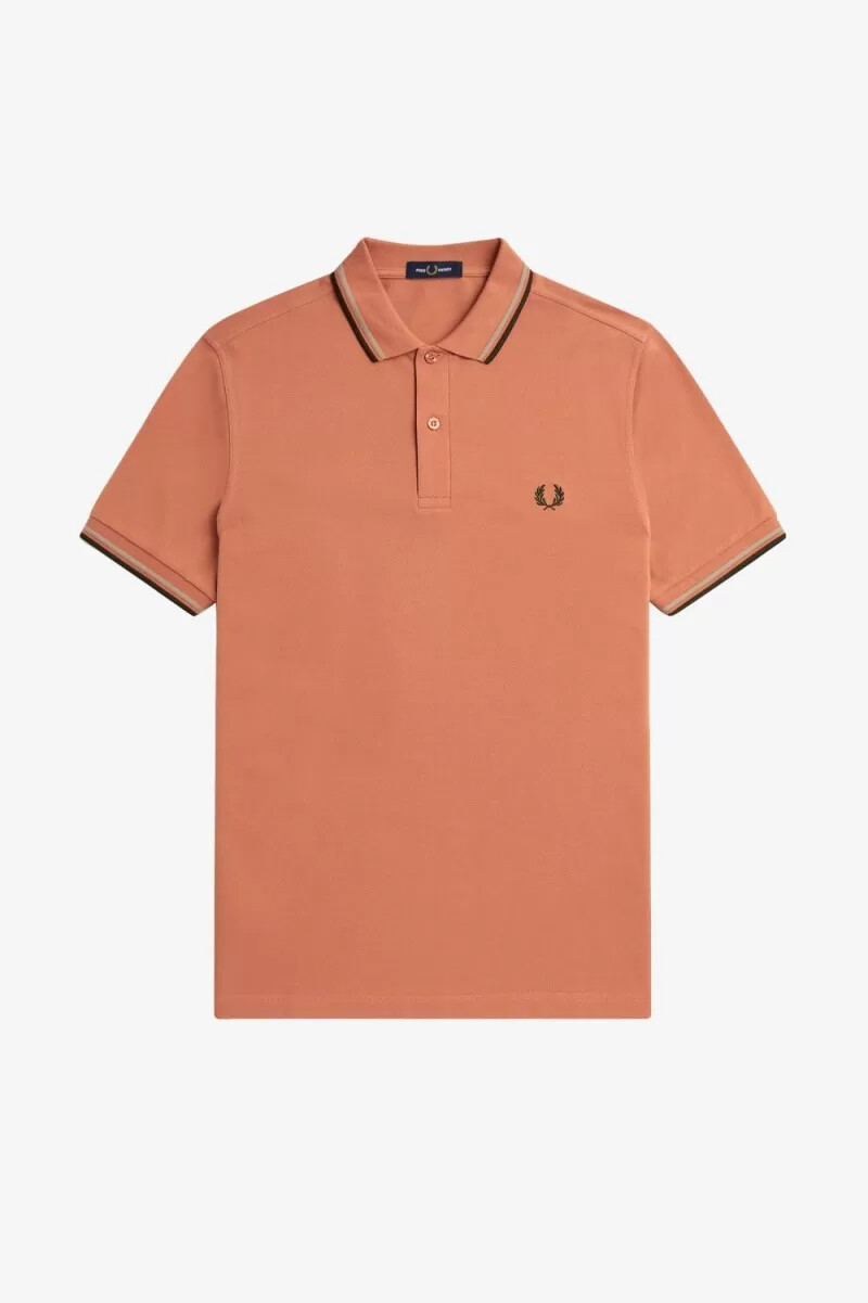 fred perry m3600 herrskjorta ljusrost varmgrå nattgrön
