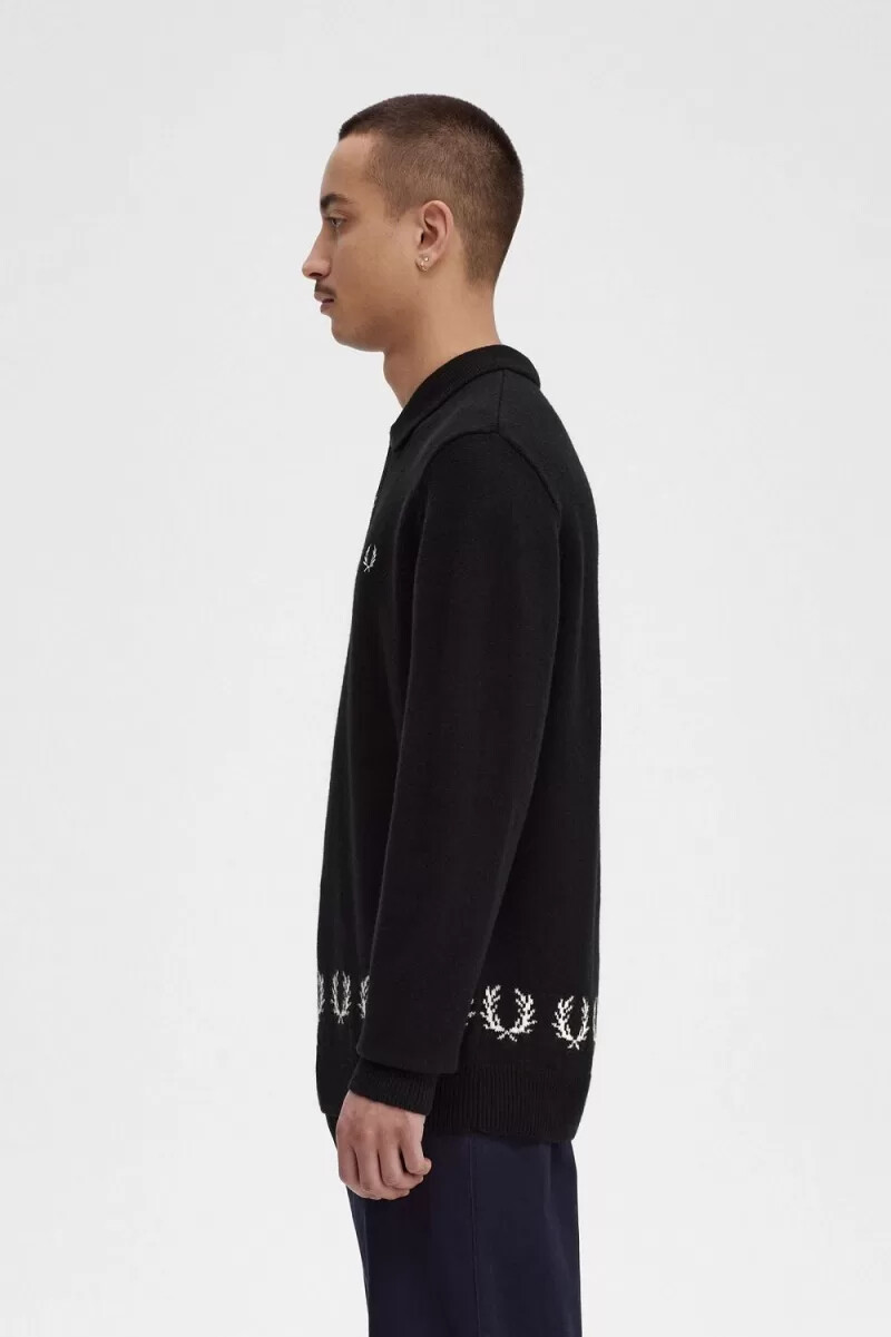 fred perry laurel wreath trim stickad herrskjorta svart