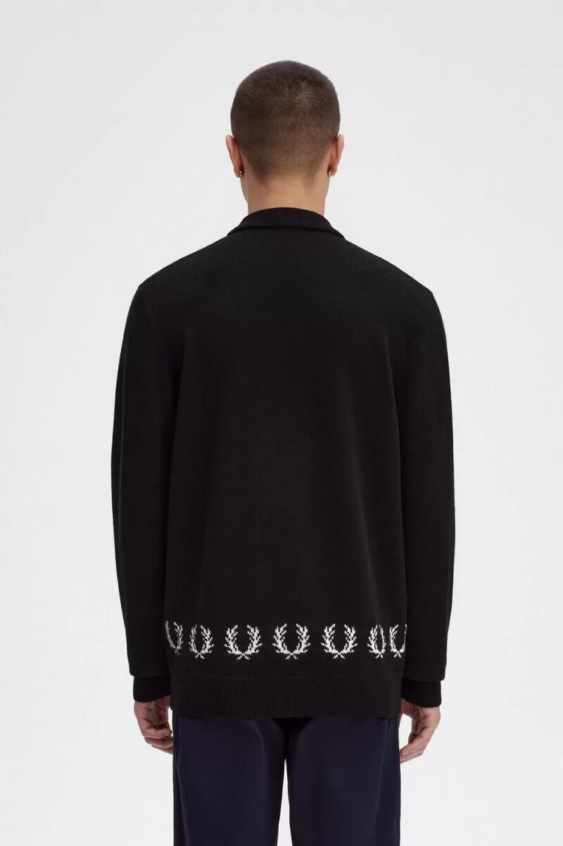 fred perry laurel wreath trim stickad herrskjorta svart