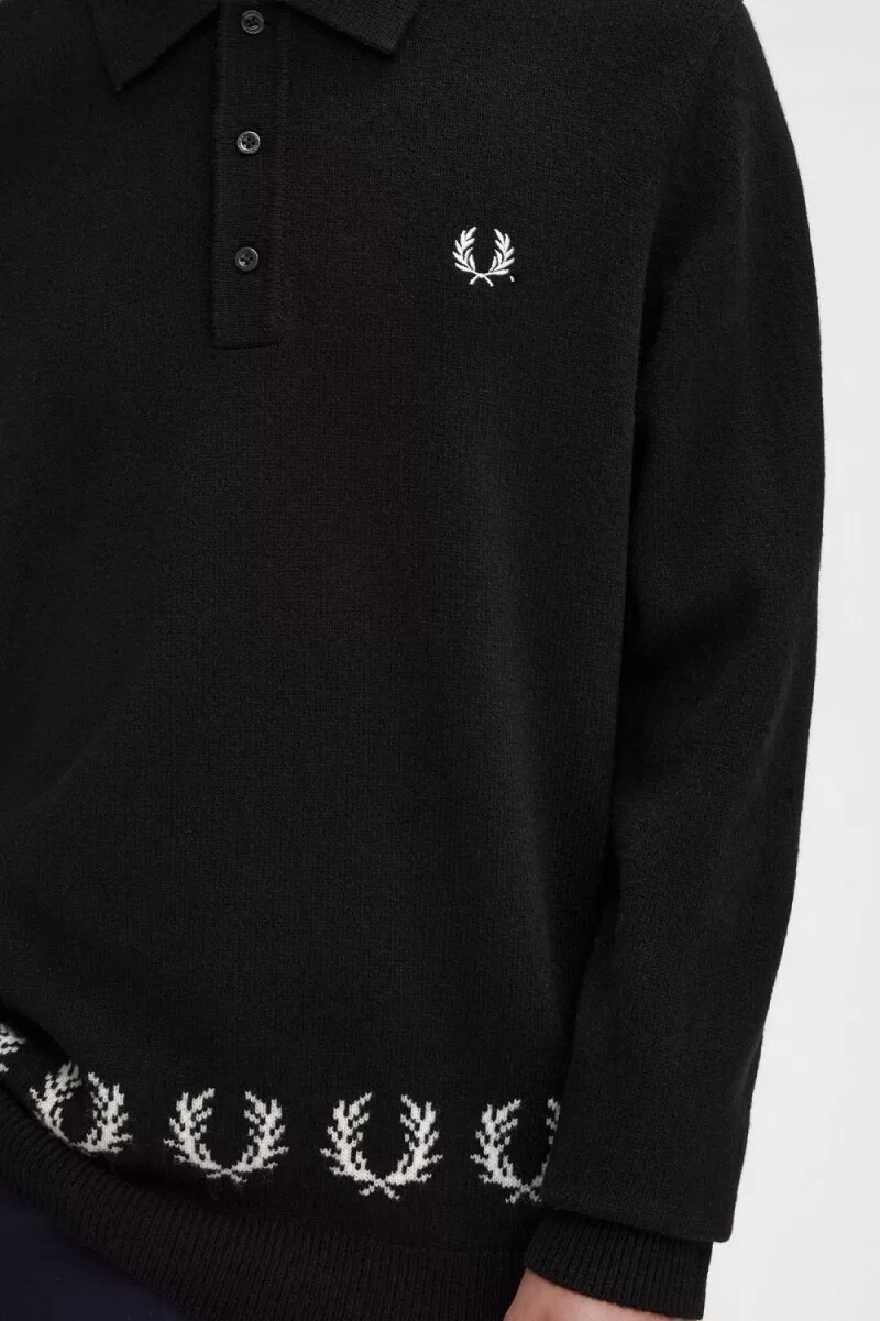 fred perry laurel wreath trim stickad herrskjorta svart