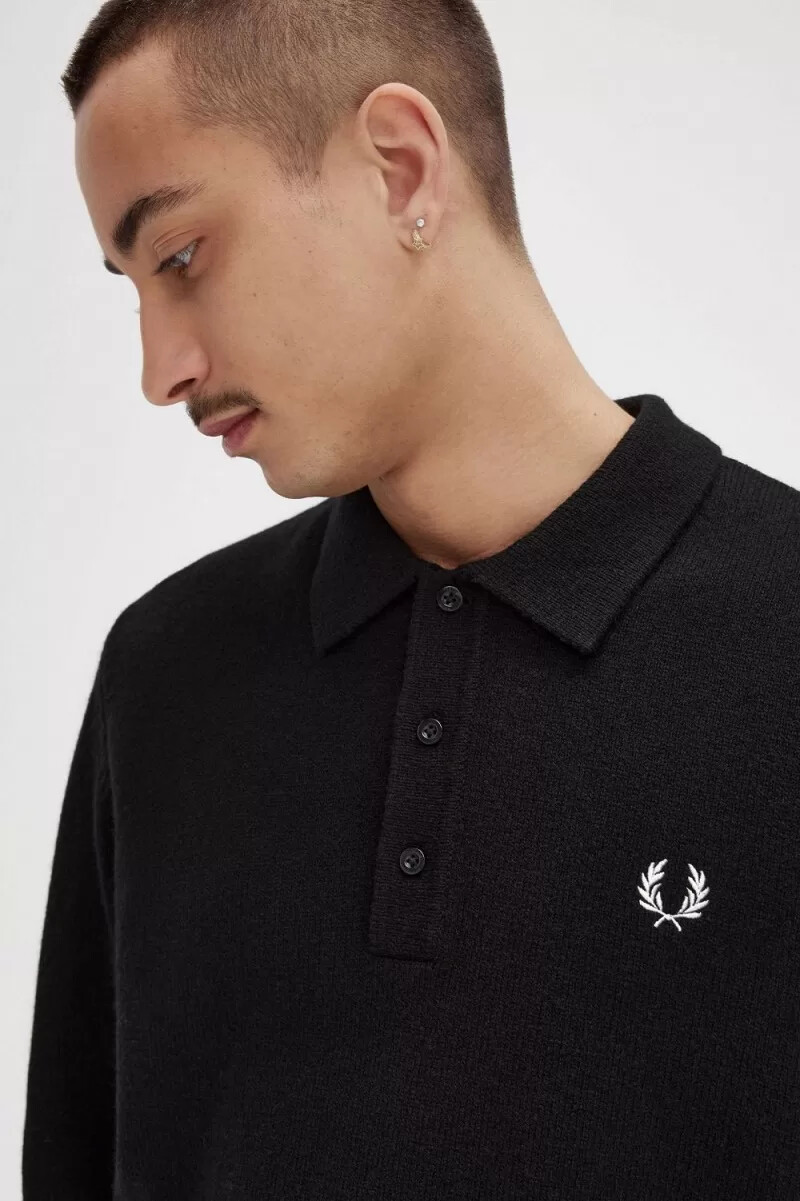 fred perry laurel wreath trim stickad herrskjorta svart