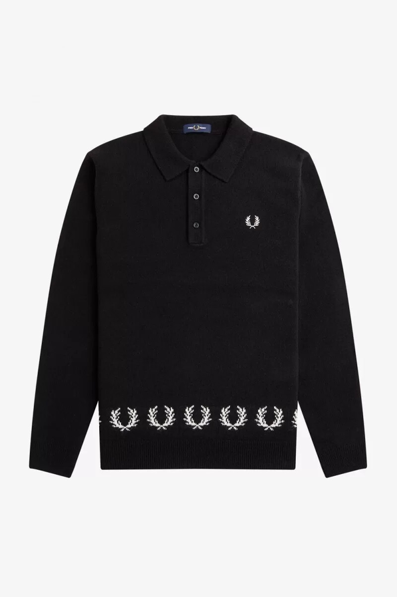 fred perry laurel wreath trim stickad herrskjorta svart