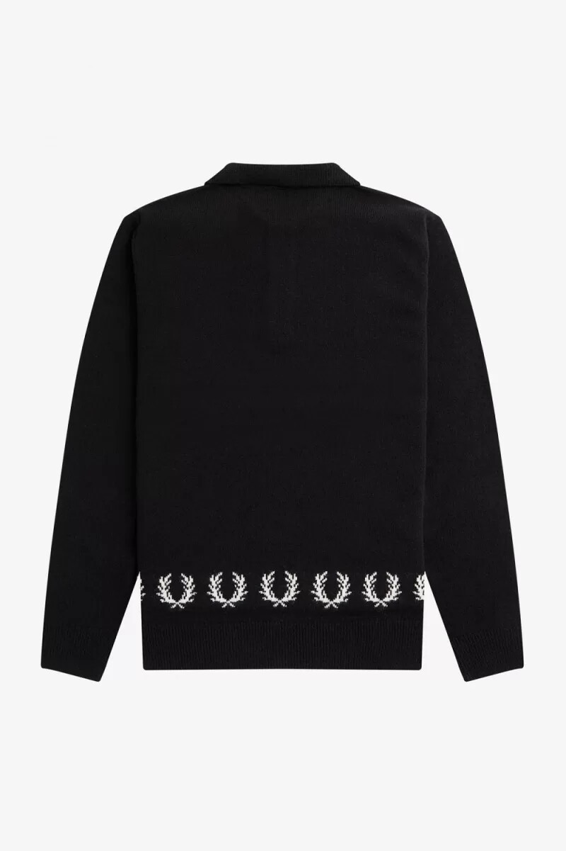 fred perry laurel wreath trim stickad herrskjorta svart