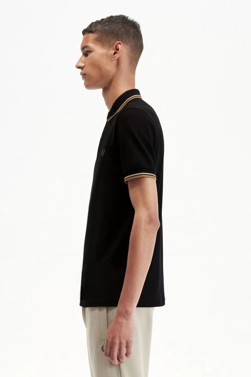 fred perry m3600 herrskjorta svart grön brun