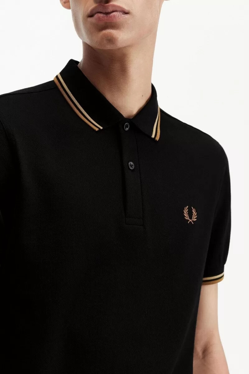 fred perry m3600 herrskjorta svart grön brun