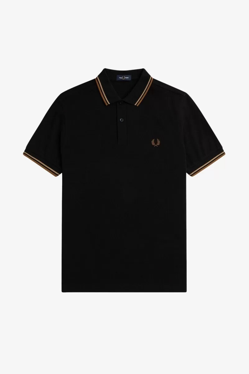 fred perry m3600 herrskjorta svart grön brun