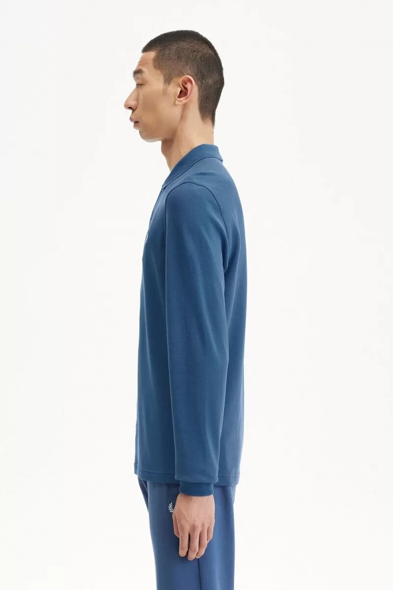fred perry m6006 herrskjorta midnattsblå ljus aqua