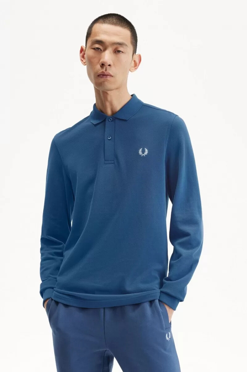 fred perry m6006 herrskjorta midnattsblå ljus aqua