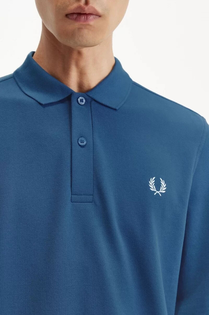 fred perry m6006 herrskjorta midnattsblå ljus aqua