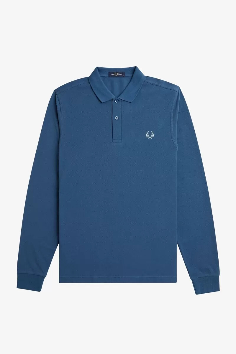 fred perry m6006 herrskjorta midnattsblå ljus aqua