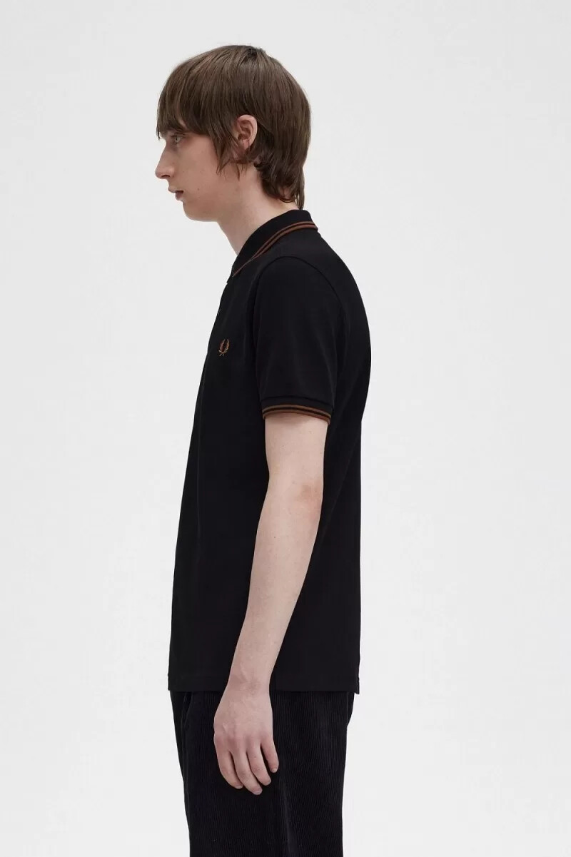 fred perry m3600 herrskjorta svart whiskybrun